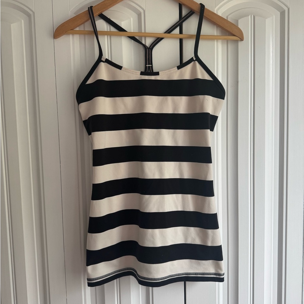 Lululemon Athletica Black and Cream Striped Tank Top